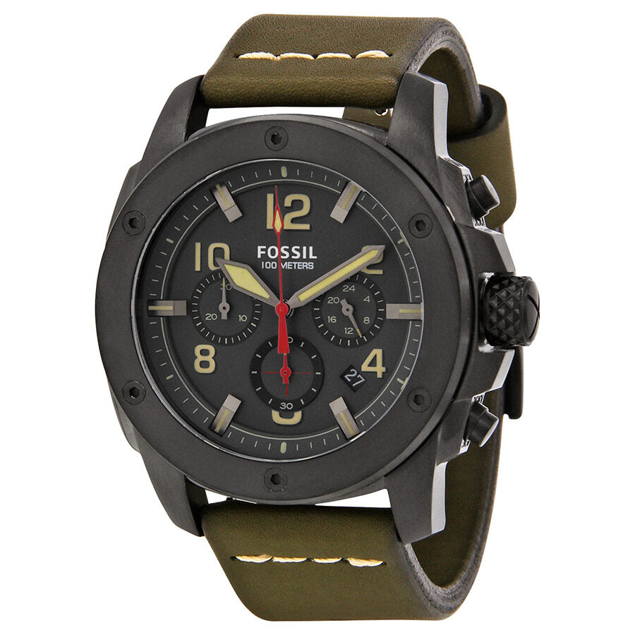 Fossil Machine Chronograph Grey Dial Green Leather Men's Watch