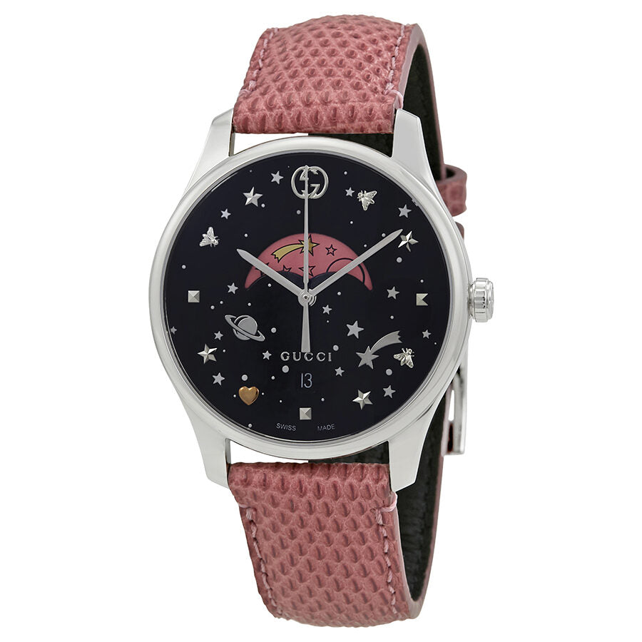 Gucci G Timeless Reloj de mujer con esfera de fase lunar negra YA1264046 Watches of America