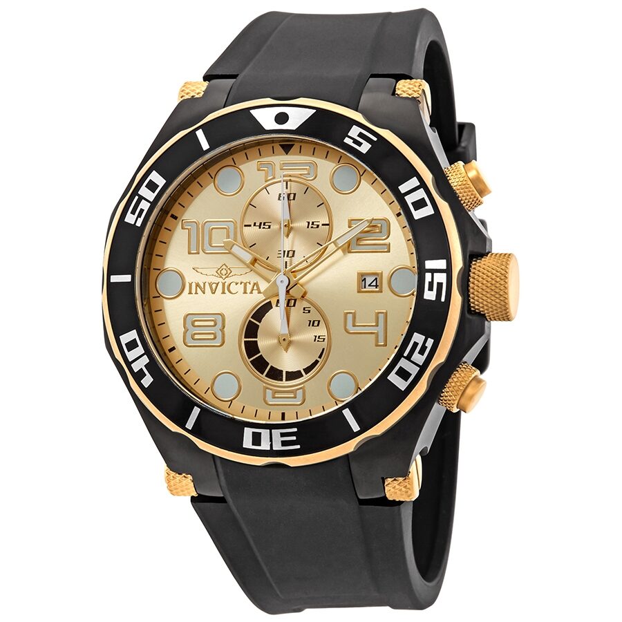 Invicta Pro Diver Chronograph Champagne Dial Black Polyurethane