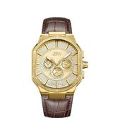 JBW Orion Diamond Gold Dial Brown Leather Ladies Watch #J6342B - Watches of America