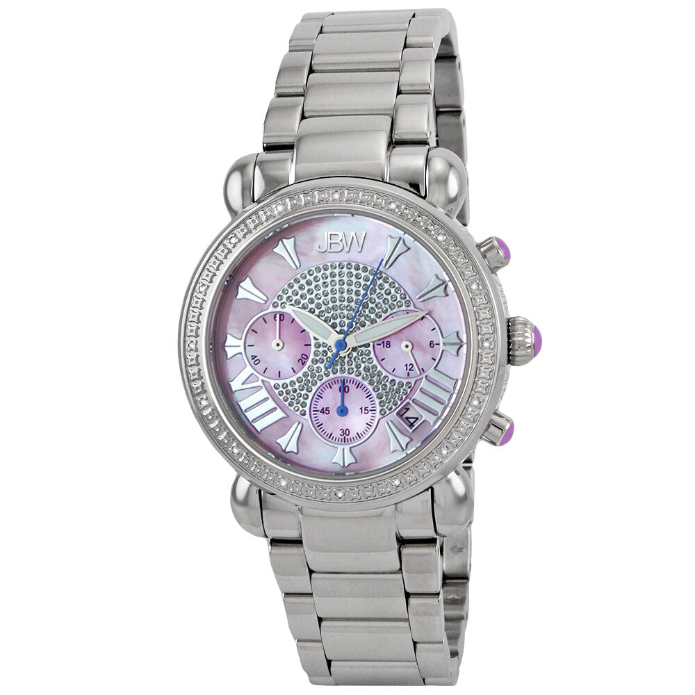 JBW Victory Pink Mother of Pearl Chronograph Dial Diamond Ladies Watch JB 6210 F Watches of America