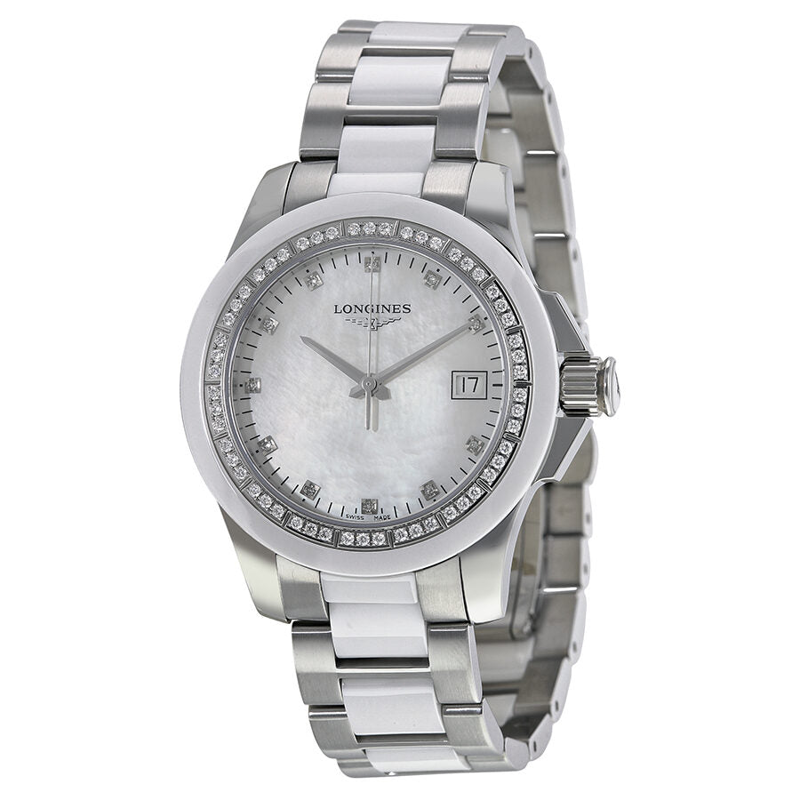 Longines Conquest White Ceramic Diamond Ladies Watch L32810877 L3 