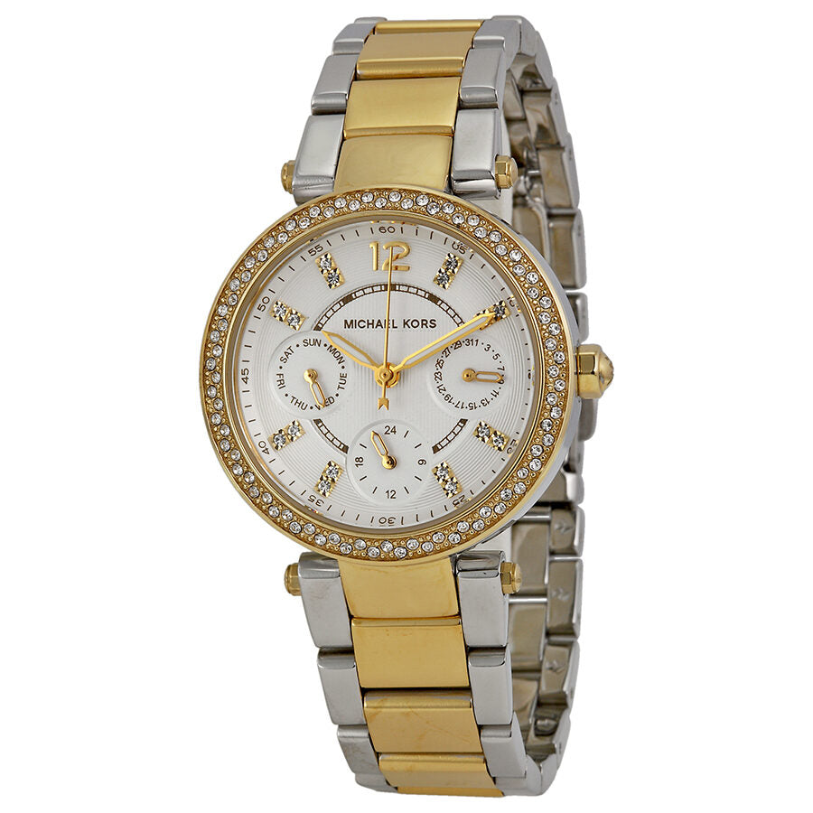 Michael Kors Mini Parker White Glitz Dial Steel Ladies Watch MK6055 Watches of America