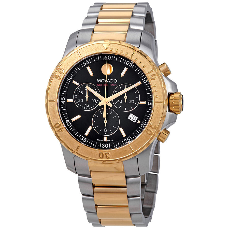 Movado Series 800 Chronograph Black Dial Two-Tone Men's Watch