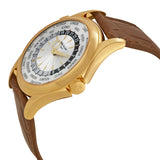 Patek Philippe World Time Silver Dial 18kt Yellow Gold Brown Leather Men's Watch #5130J - Watches of America #2