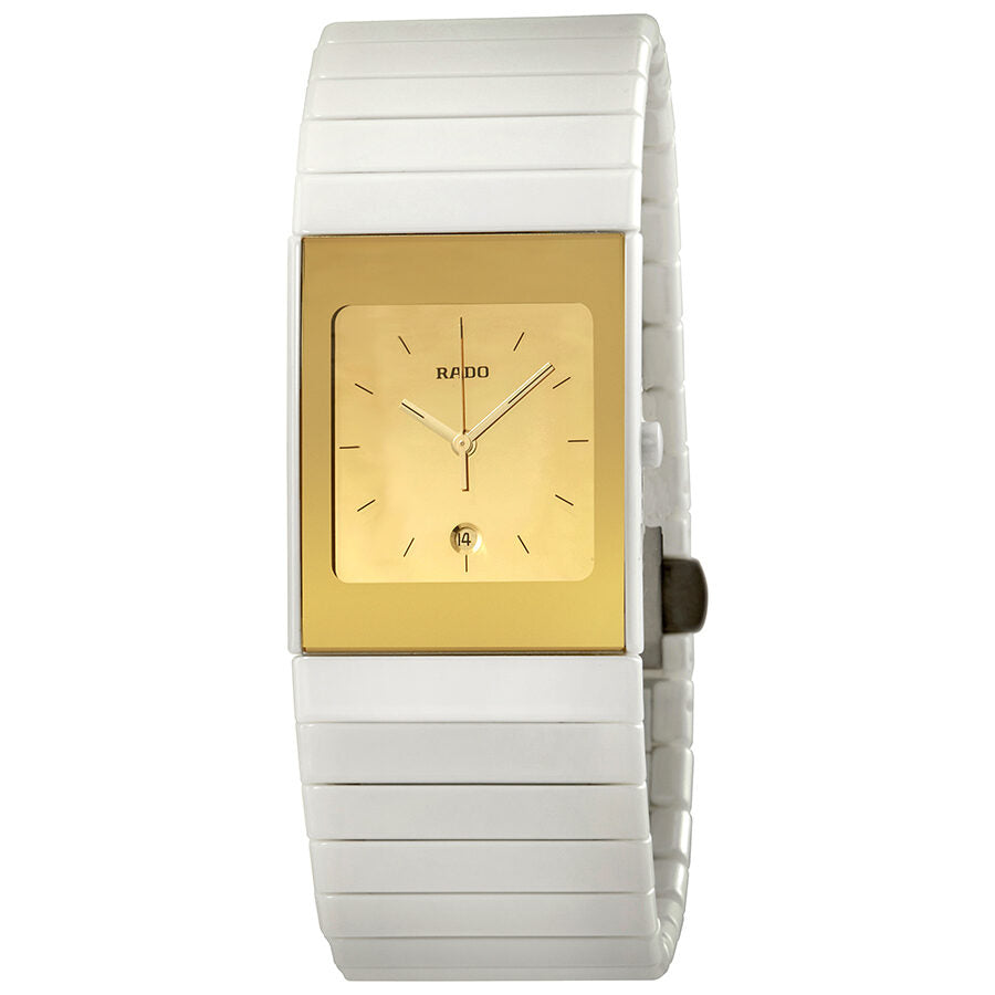 Rado Ceramica Gold Dial White Ceramic Ladies Watch R21709252 Watches of America