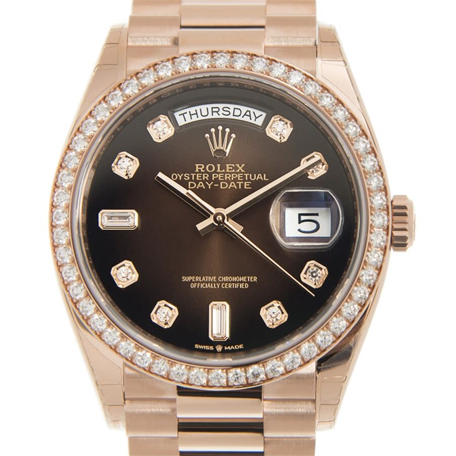 Rolex Day Date Automatic Chronometer Diamond Brown Dial Ladies