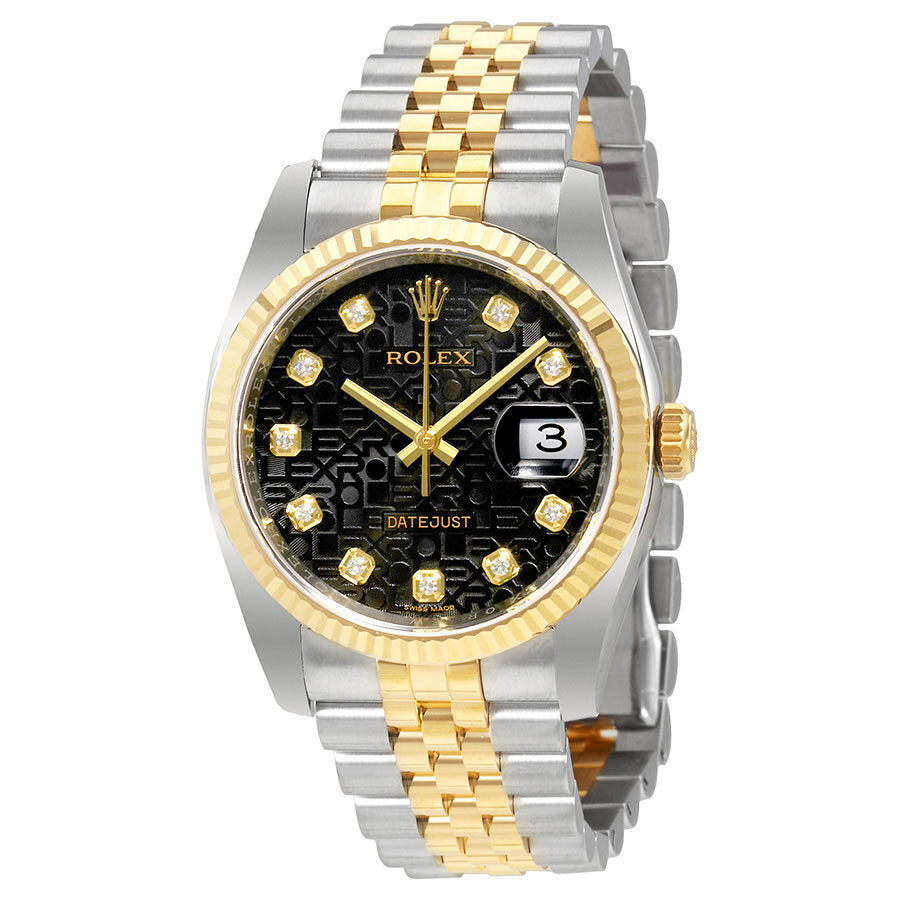 Rolex Oyster Perpetual Datejust 36 Juego negro con esfera de diamantes Acero inoxidable y pulsera Jubilee de oro amarillo de 18 quilates Reloj automatico para hombre 116233BKJDJ Watches of America