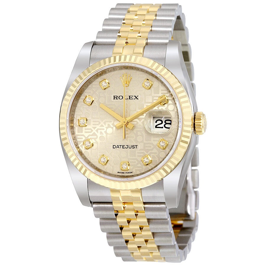 Rolex Oyster Perpetual Datejust 36 Silver With 10 Diamonds Dial Stainless Steel and 18K Yellow Gold Jubilee Bracelet Automatic Men s Watch 116233SJDJ 116233 SJDJ Watches of America