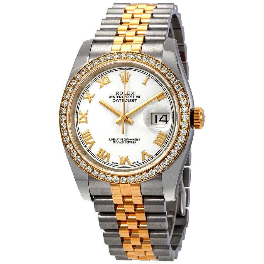 Rolex Oyster Perpetual Datejust 36 White Dial Acero inoxidable y 18K Yellow Gold Jubilee Bracelet Reloj automatico para mujer 116243WRJ Watches of America