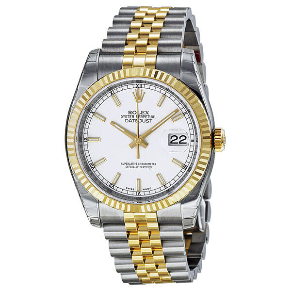 Rolex Oyster Perpetual Datejust 36 esfera blanca de acero inoxidable y pulsera de oro amarillo de 18 quilates Jubilee reloj automatico para hombre 116233WSJ Watches of America