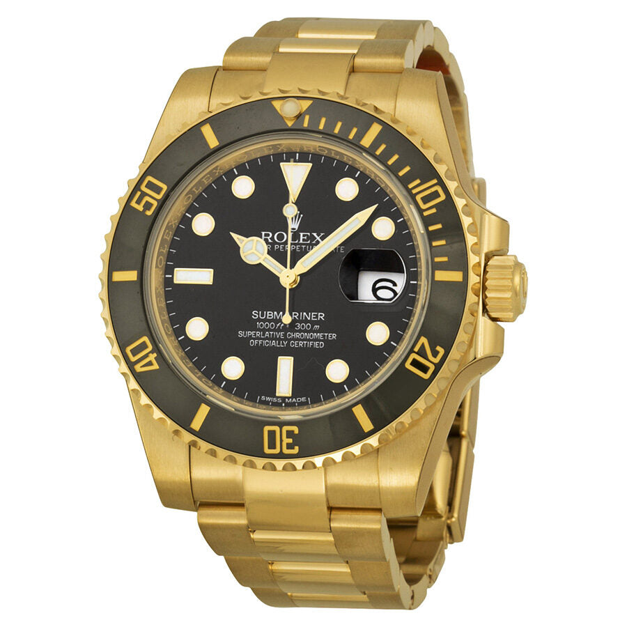 Rolex Submariner Black Dial 18K Yellow Gold Oyster Bracelet Reloj automatico para hombre 116618BKSO 116618LN Watches of America