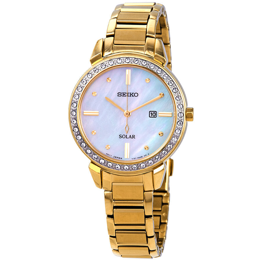 Relojes Acero Reloj Swarovski Dorado Reloj Seiko Solar Para Mujer