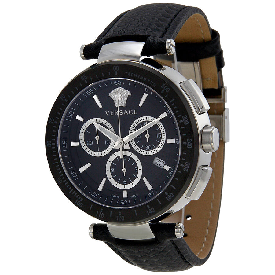 Versace Mystique Chronograph Black Dial Black Leather Watch