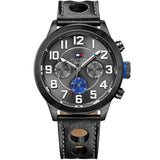 Tommy Hilfiger multifunción gris Dial negro cuero hombre reloj 1791051