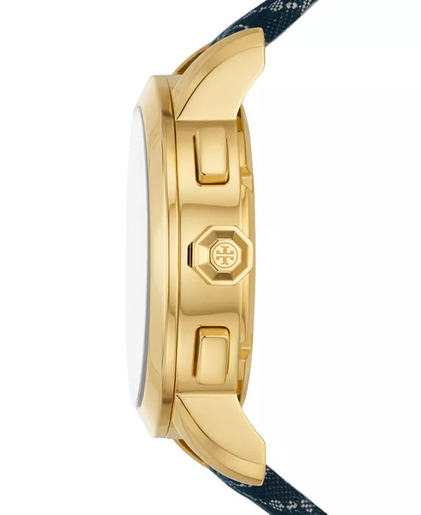 Tory Burch Chronograph The Tory Navy Fabric & Ivory Leather Strap Women's Watch TBW1038 - Image 2