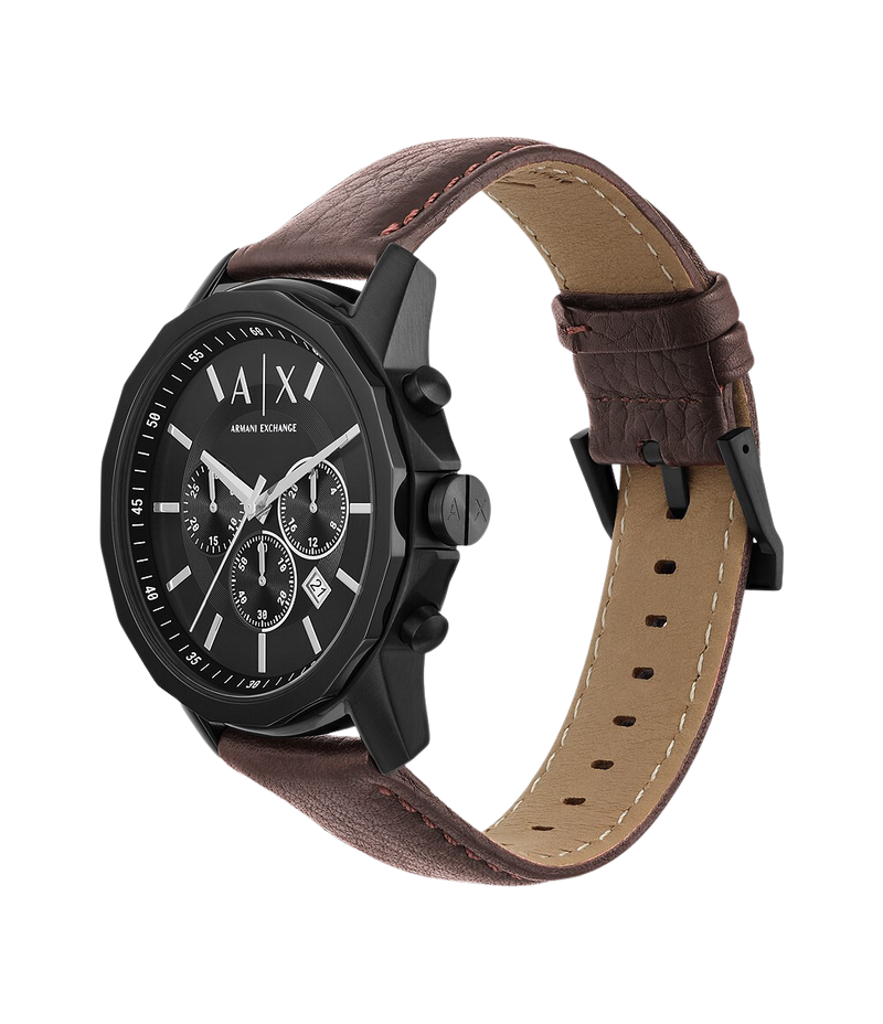 Armani Exchange Reloj cronógrafo de cuero marrón para hombre AX1732