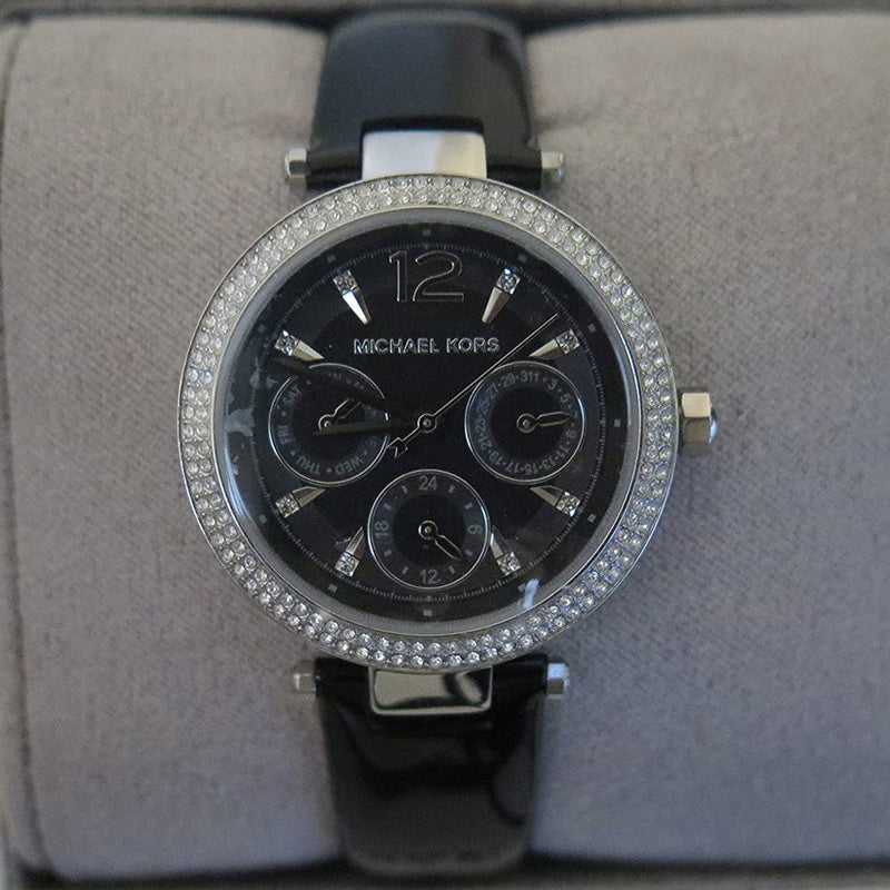 Michael Kors Laminated Black Leather Ladies Watch MK2566