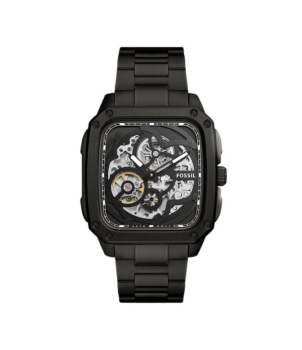 Fossil Inscription Reloj automático para hombre de acero inoxidable negro BQ2574