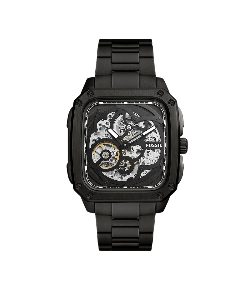 Fossil Inscription Reloj automático para hombre de acero inoxidable negro BQ2574