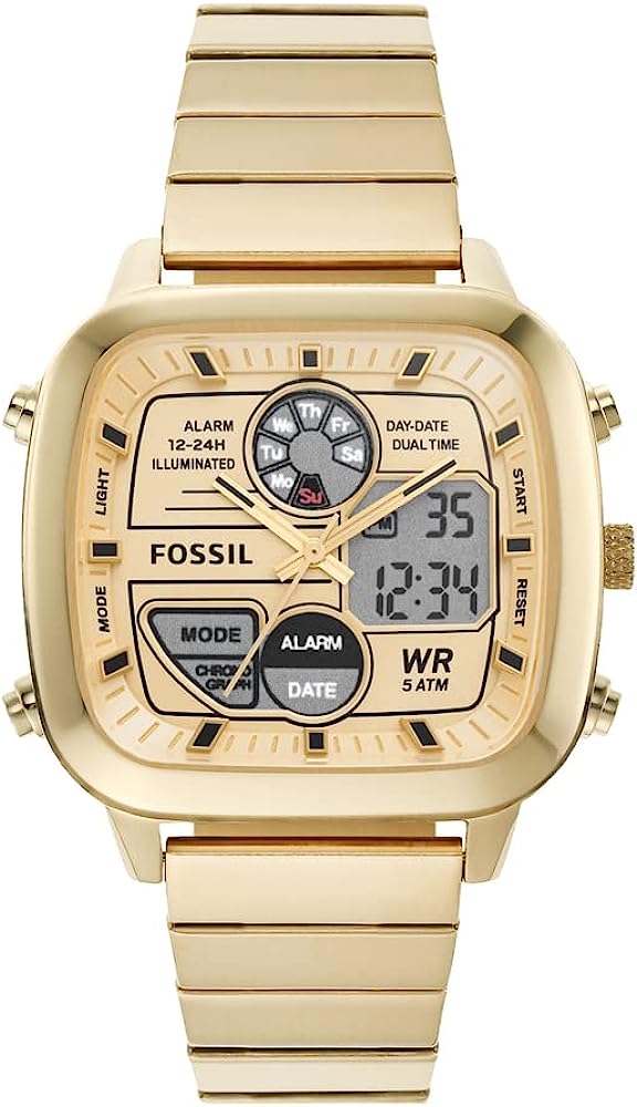 Reloj retro analógico-digital dorado para hombre FS5889