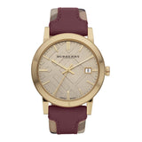 Reloj Burberry The City Check Maroon Cuero Mujer BU9017