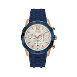 Guess Caliber W0864G5 - Reloj cronógrafo para hombre, esfera blanca, correa de caucho azul