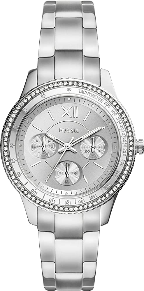 Fossil Stella Sport Cronógrafo Cuarzo Cristal Plata Dial Ladies Watch ES5108