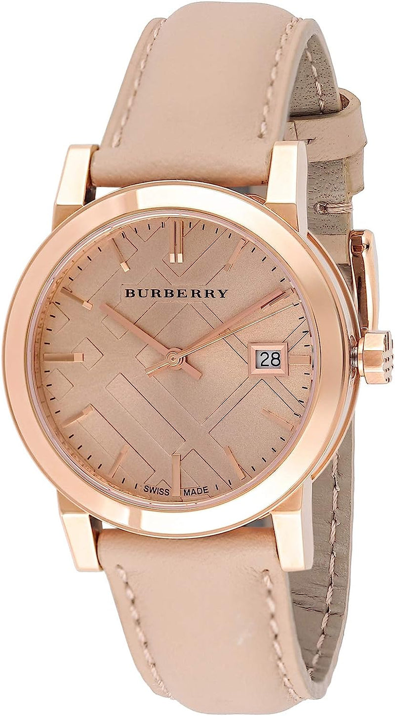 Reloj Burberry para mujer con correa de cuero en tono dorado rosa BU91 Watches of America