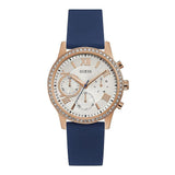 Guess Crystal Silver Dial Blue Silicone Ladies Watch W1135L3