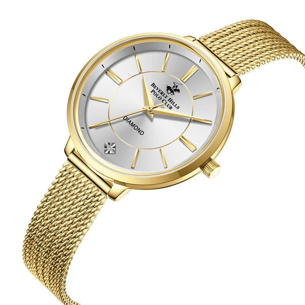 BEVERLY HILLS POLO CLUB Women’s Gold Mesh Diamond Watch – BP3312X.130