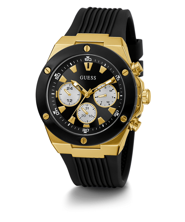 Guess Caja Dorada Correa Negra Reloj Hombre GW0057G1