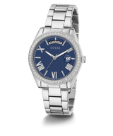 Reloj Guess Luna para mujer con esfera azul y caja plateada GW0307L1