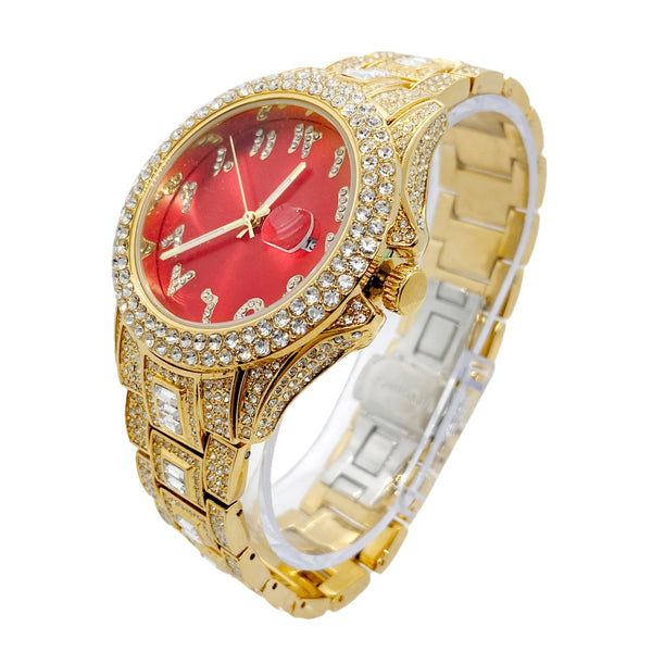 Big Daddy Red Dial Bling Arabic Numeral Watch