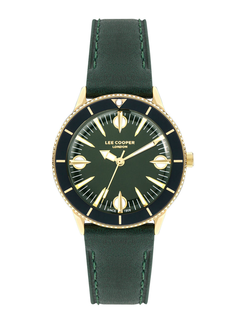 Lee Cooper Women's 36 MM Green Analog Leather Strap Watch – LC07932.177