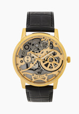 Guess Reloj para hombre de cuero negro en tono dorado GW0570G1