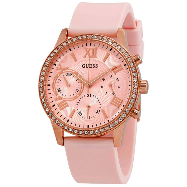 Guess Solar Quartz Multifunction Pink Dial Ladies Watch W1135L2