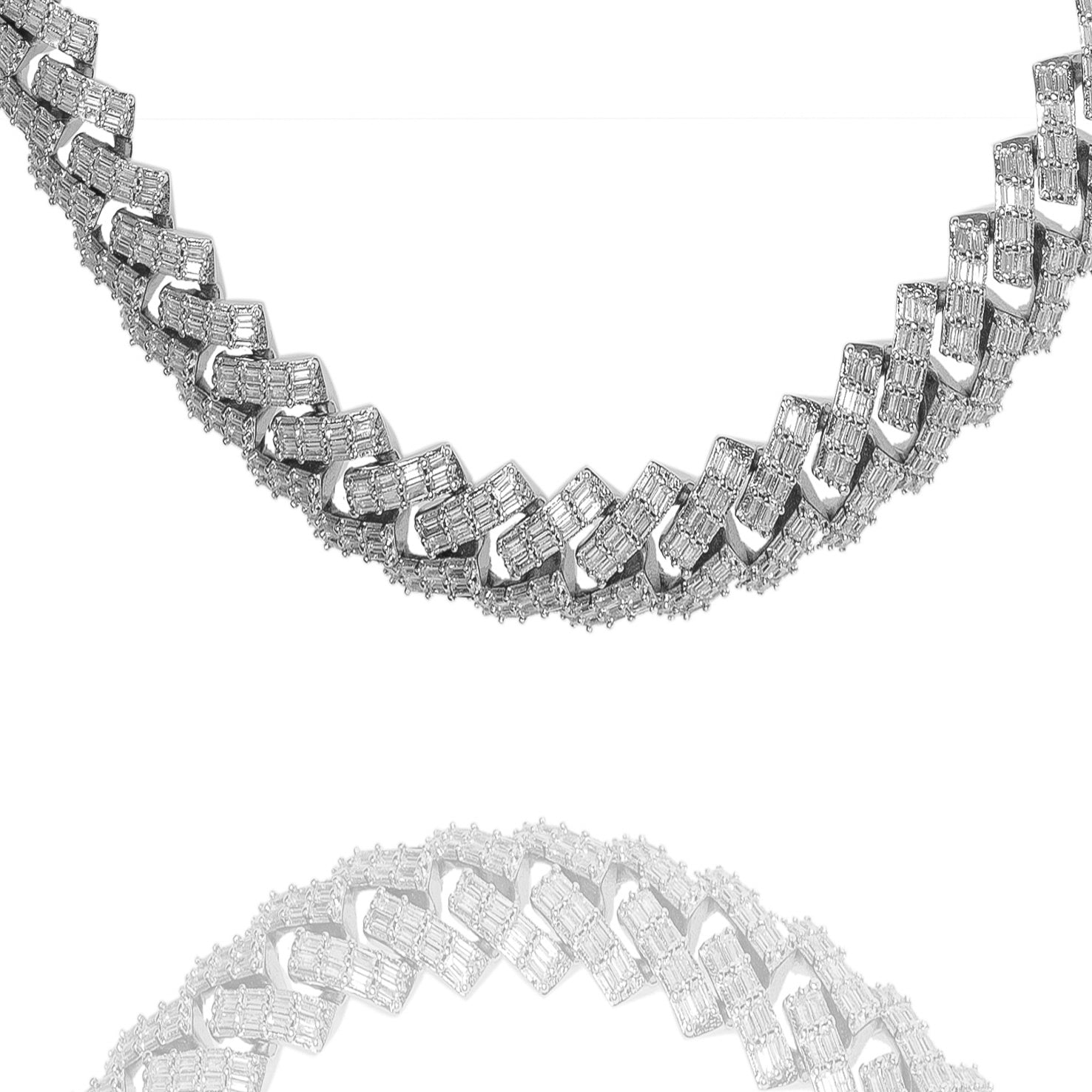 Big Daddy 12MM Baguette Cuban Diamond Silver Chain - Chain
