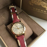 Reloj Burberry The City Check Maroon Cuero Mujer BU9017