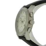 ساعة بربري كرونوغراف للرجال، مينا فضي، سوار جلدي أسود، موديل BU9355