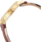 ساعة بربري نسائية بحزام جلدي بنقشة مربعات باللون العنابي، موديل BU9111