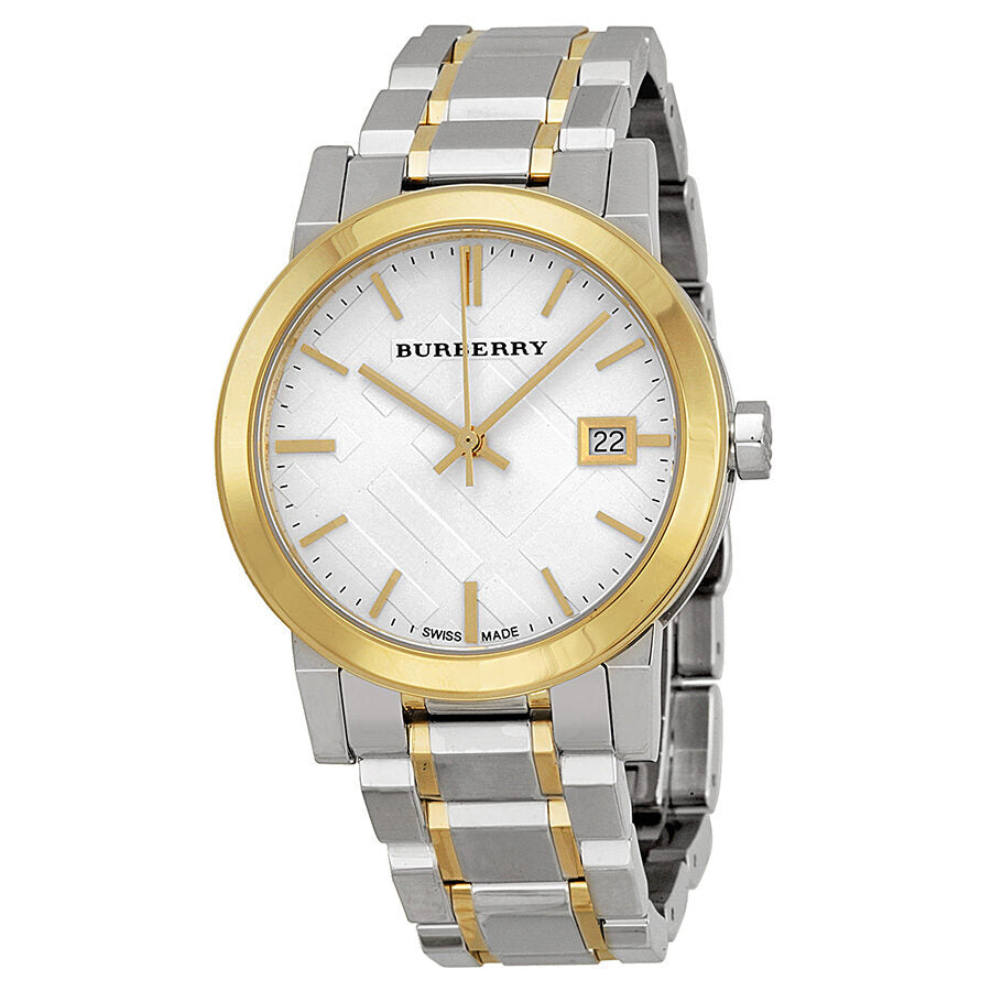 Burberry Silver Dial Two-tone Silver y Gold-tone Bracelet Ladies Watch BU9115