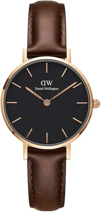 Daniel Wellington Petite St Mawes 32mm Watch Black Dial, Rose Gold Case, Brown Leather Strap- DW00100232