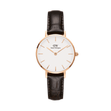 Daniel Wellington Petite York 32mm Watch - Eggshell White Dial, Rose Gold Case, Dark Brown Leather Strap - DW00100232