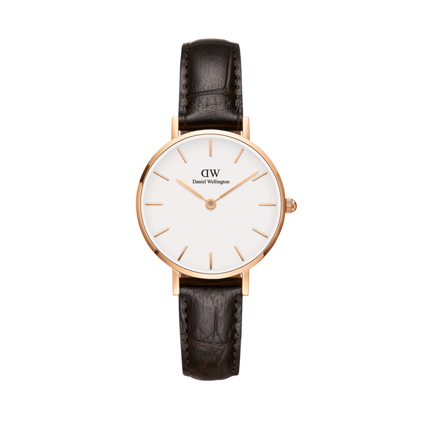 Daniel Wellington Petite York 32mm Watch - Eggshell White Dial, Rose Gold Case, Dark Brown Leather Strap - DW00100232