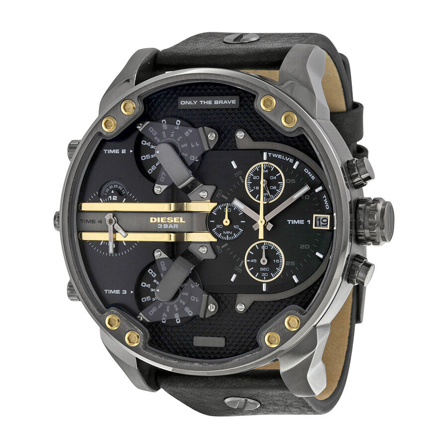 Diesel Mr. Daddy 2.0 Reloj de hombre de cuero negro con esfera negra DZ7348