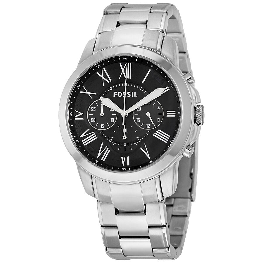 Fossil Grant Cronógrafo Reloj de hombre de acero inoxidable con esfera negra FS4736
