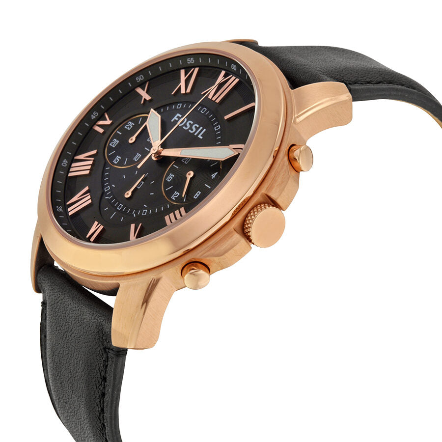 Fossil Grant Reloj cronógrafo de cuero negro para hombre con esfera gris FS5085