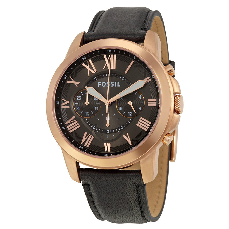 Fossil Grant Reloj cronógrafo de cuero negro para hombre con esfera gris FS5085