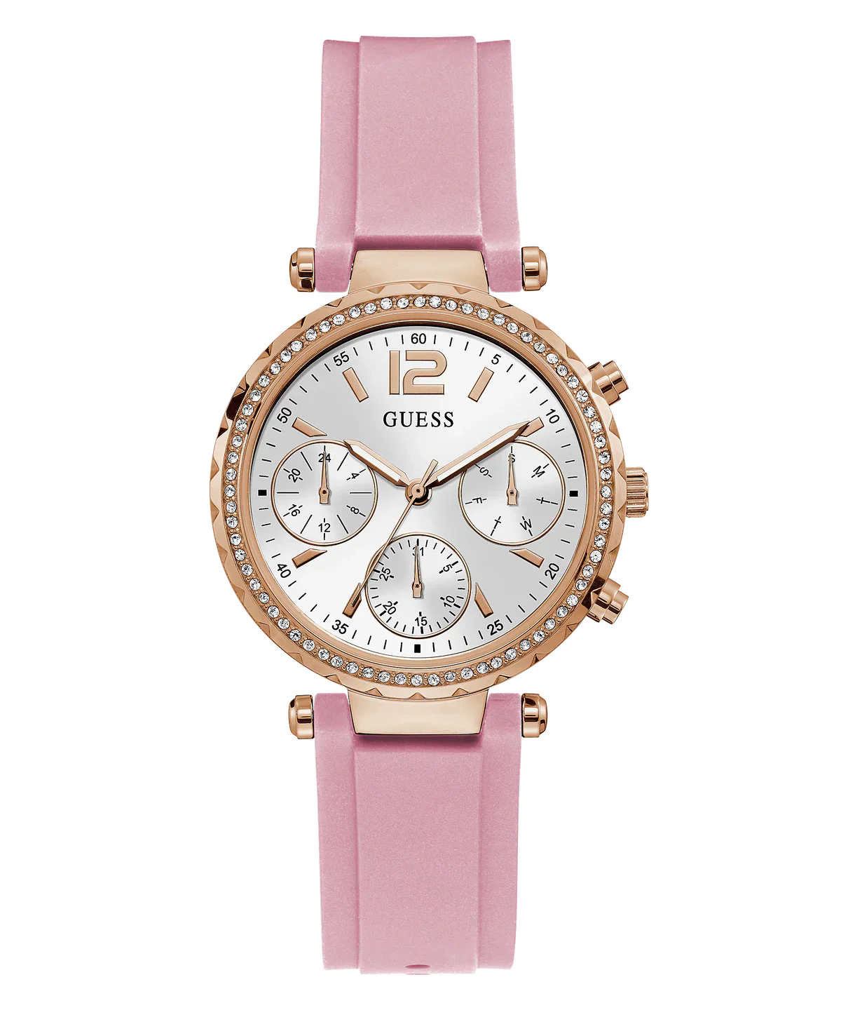 Guess Clarity Pink Tone Silicone Strap Women's Watch GW0109L2